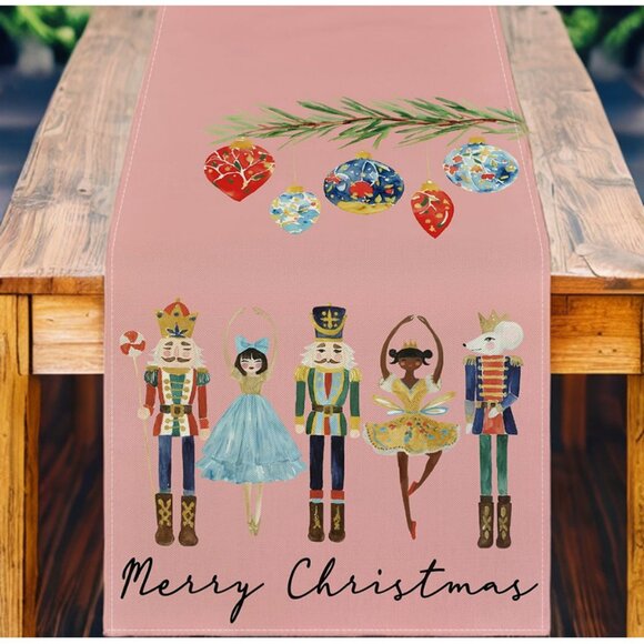 Pink Nutcracker Table Runner Christmas Decor Decorative Cloth Holiday Decoration - Picture 1 of 7